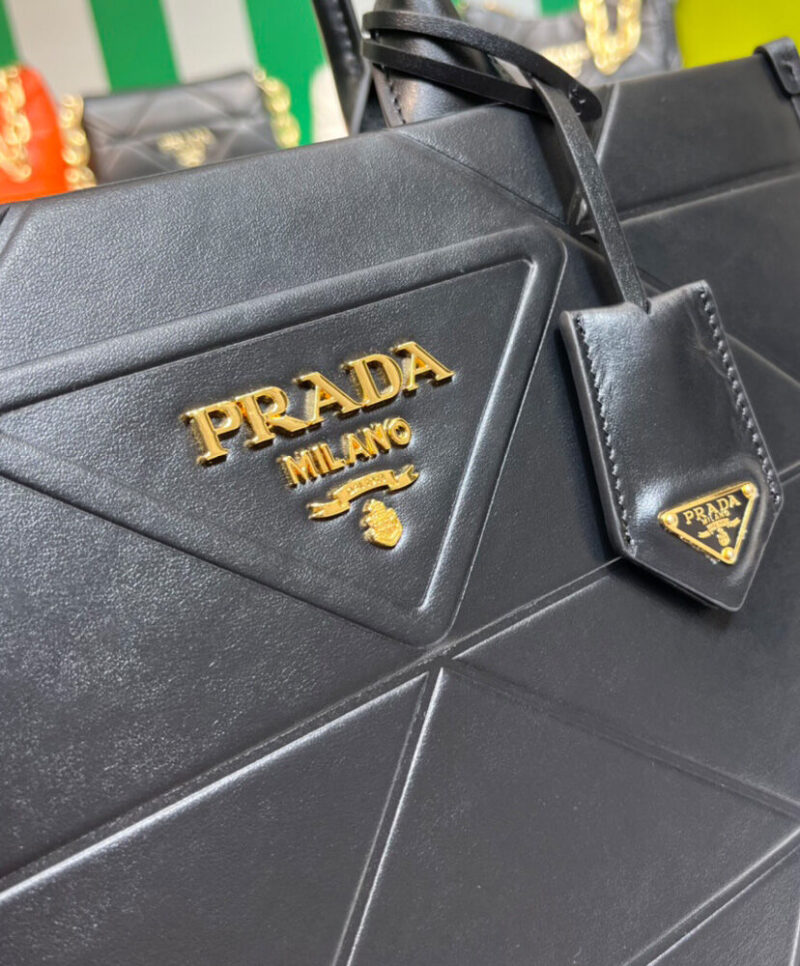 Prada Medium Leather Prada Symbole Bag With Topstitching 1BA378 Black